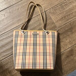 Burberry Tan and Black Checkered Tote